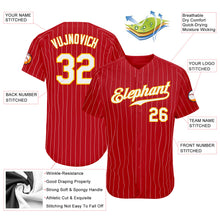 Load image into Gallery viewer, Custom Red Gold Pinstripe White-Gold Authentic Baseball Jersey