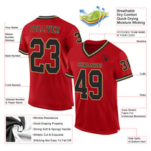 Load image into Gallery viewer, Custom Red Black-Old Gold Mesh Authentic Throwback Football Jersey
