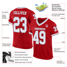 Load image into Gallery viewer, Custom Red White-Gray Mesh Authentic Throwback Football Jersey