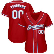 Load image into Gallery viewer, Custom Red White-Light Blue Authentic Baseball Jersey
