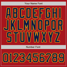 Load image into Gallery viewer, Custom Red Navy Pinstripe Navy-Gold Authentic Baseball Jersey