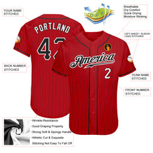 Load image into Gallery viewer, Custom Red Black Pinstripe Black-White Authentic Baseball Jersey