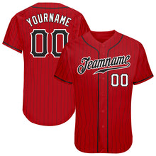 Load image into Gallery viewer, Custom Red Black Pinstripe Black-White Authentic Baseball Jersey