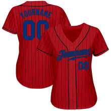 Load image into Gallery viewer, Custom Red Black Pinstripe Royal-Black Authentic Baseball Jersey