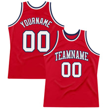 Load image into Gallery viewer, Custom Red White-Navy Authentic Throwback Basketball Jersey