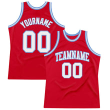 Load image into Gallery viewer, Custom Red White-Light Blue Authentic Throwback Basketball Jersey