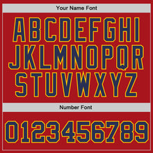 Load image into Gallery viewer, Custom Red Navy-Gold Authentic Throwback Basketball Jersey