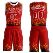 Load image into Gallery viewer, Custom Red Red-Black Flame Round Neck Sublimation Basketball Suit Jersey