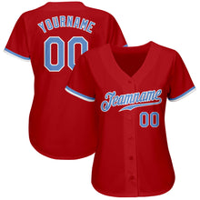 Load image into Gallery viewer, Custom Red Light Blue-White Authentic Baseball Jersey