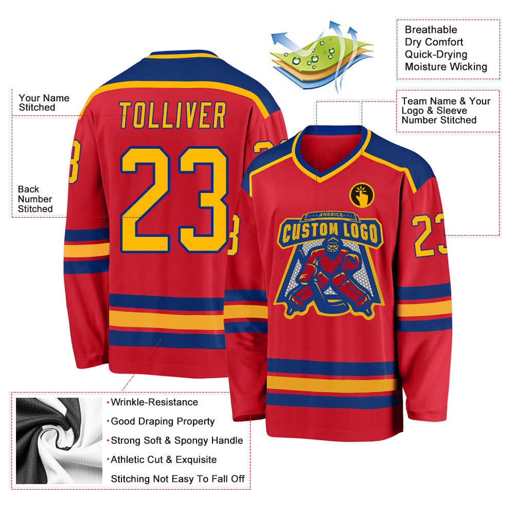 Custom Gray Royal White-Red Classic Style Hockey Jersey main image 1
