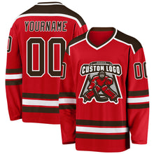 Load image into Gallery viewer, Custom Red Brown-White Hockey Jersey
