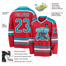 Load image into Gallery viewer, Custom Red Teal-White Hockey Jersey