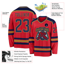 Load image into Gallery viewer, Custom Red Navy-Old Gold Hockey Jersey