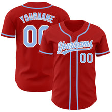 Load image into Gallery viewer, Custom Red Light Blue-White Authentic Baseball Jersey