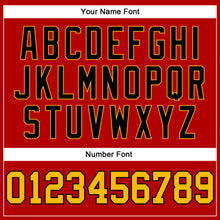 Load image into Gallery viewer, Custom Red Black Pinstripe Gold-Black Authentic Basketball Jersey