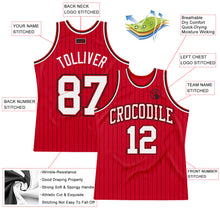 Load image into Gallery viewer, Custom Red Black Pinstripe White-Black Authentic Basketball Jersey