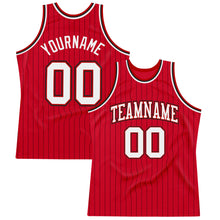 Load image into Gallery viewer, Custom Red Black Pinstripe White-Black Authentic Basketball Jersey