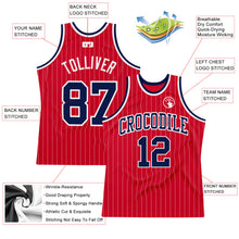 Load image into Gallery viewer, Custom Red White Pinstripe Navy-White Authentic Basketball Jersey
