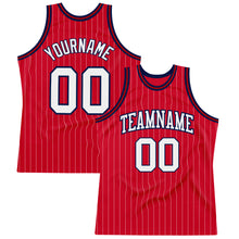 Load image into Gallery viewer, Custom Red White Pinstripe White-Navy Authentic Basketball Jersey