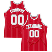 Load image into Gallery viewer, Custom Red White Pinstripe White-Gray Authentic Basketball Jersey