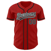Load image into Gallery viewer, Custom Red Black Pinstripe Black-White Authentic Baseball Jersey