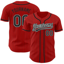 Load image into Gallery viewer, Custom Red Black Pinstripe Black-White Authentic Baseball Jersey