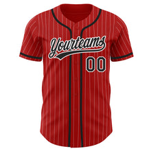 Load image into Gallery viewer, Custom Red White Pinstripe Black Authentic Baseball Jersey