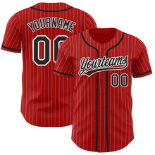 Load image into Gallery viewer, Custom Red White Pinstripe Black Authentic Baseball Jersey
