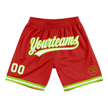 Load image into Gallery viewer, Custom Red White-Neon Green Authentic Throwback Basketball Shorts