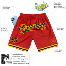 Load image into Gallery viewer, Custom Red Black-Gold Authentic Throwback Basketball Shorts