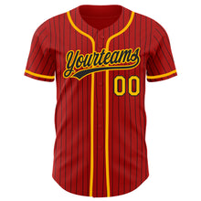 Load image into Gallery viewer, Custom Red Black Pinstripe Gold Authentic Baseball Jersey