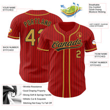 Load image into Gallery viewer, Custom Red Black Pinstripe Old Gold Authentic Baseball Jersey