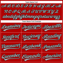 Load image into Gallery viewer, Custom Red Black Pinstripe Gray Authentic Baseball Jersey