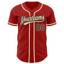Load image into Gallery viewer, Custom Red Black Pinstripe City Cream Authentic Baseball Jersey