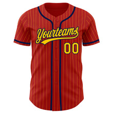 Load image into Gallery viewer, Custom Red Yellow Pinstripe Navy Authentic Baseball Jersey