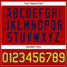 Load image into Gallery viewer, Custom Red Yellow Pinstripe Navy Authentic Baseball Jersey