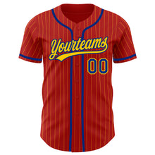 Load image into Gallery viewer, Custom Red Yellow Pinstripe Royal Authentic Baseball Jersey