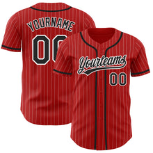 Load image into Gallery viewer, Custom Red White Pinstripe Black Authentic Baseball Jersey
