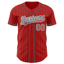 Load image into Gallery viewer, Custom Red White Pinstripe Steel Gray Authentic Baseball Jersey