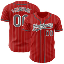 Load image into Gallery viewer, Custom Red White Pinstripe Steel Gray Authentic Baseball Jersey