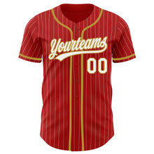 Load image into Gallery viewer, Custom Red White Pinstripe Old Gold Authentic Baseball Jersey