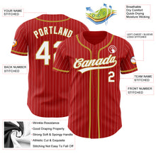Load image into Gallery viewer, Custom Red White Pinstripe Old Gold Authentic Baseball Jersey