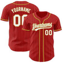 Load image into Gallery viewer, Custom Red White Pinstripe Old Gold Authentic Baseball Jersey