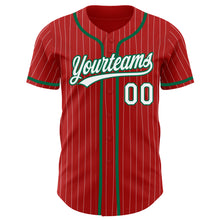 Load image into Gallery viewer, Custom Red White Pinstripe Kelly Green Authentic Baseball Jersey