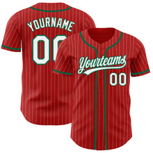 Load image into Gallery viewer, Custom Red White Pinstripe Kelly Green Authentic Baseball Jersey