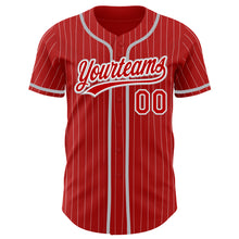 Load image into Gallery viewer, Custom Red White Pinstripe Gray Authentic Baseball Jersey