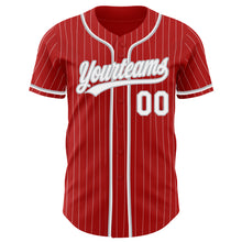 Load image into Gallery viewer, Custom Red White Pinstripe Gray Authentic Baseball Jersey