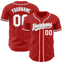 Load image into Gallery viewer, Custom Red White Pinstripe Gray Authentic Baseball Jersey