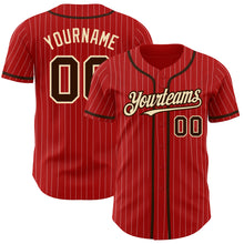 Load image into Gallery viewer, Custom Red White Pinstripe Brown-City Cream Authentic Baseball Jersey