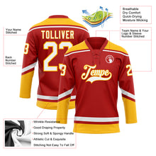 Load image into Gallery viewer, Custom Red White-Gold Hockey Lace Neck Jersey